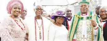  ??  ?? L-r: Wife of the Lay President, The African Church, Mrs. Ibidunni Adebimpe Odufuwa; her husband, Mr. Babatunde Odufuwa; wife of the Primate, The African Church, Mrs. Ene Udofia; and her husband, Most Revd. Emmanuel Udofia at the event