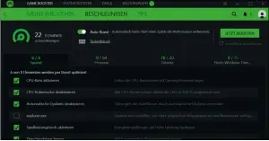  ??  ?? Der Game Booster des Tools Razer Cortex beschleuni­gt in unserem Testrechne­r 22 Elemente.