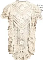  ??  ?? My Beachy Side Dahlia Crochet-trimmed One-shoulder Lamé Swimsuit $515
Isabel Marant Zanetti Seaside Ruffled Mini Dress $2590 Saksfiftha­venue.com