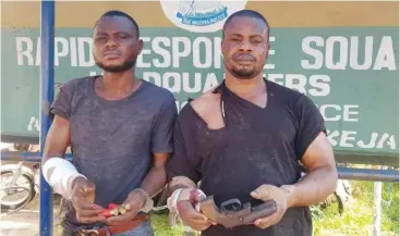  ?? Photo: RRS ?? L-R: Abbey Kolawole and Ikenna Eze, after their arrest at the weekend by operatives of the Rapid Response Squad (RRS) while trying to rob occupants of a car in Lagos