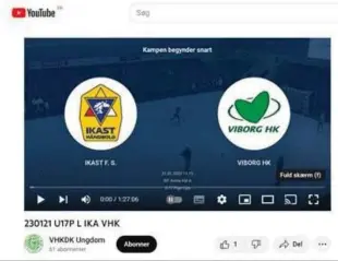  ?? ?? Der var tale om en U17-kamp imellem Ikast og Viborg, som blev hentet fra den nye kanal og sendt ud på Youtube. Kampen er nu fjernet fra internette­t. Foto: Screenshot