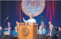  ?? EDDIE MOORE/JOURNAL ?? Gov. Michelle Lujan Grisham gives her inaugural address at the Roundhouse on Jan. 1. Financial records released this week show that Lujan Grisham spent $720,000 on inaugural events.