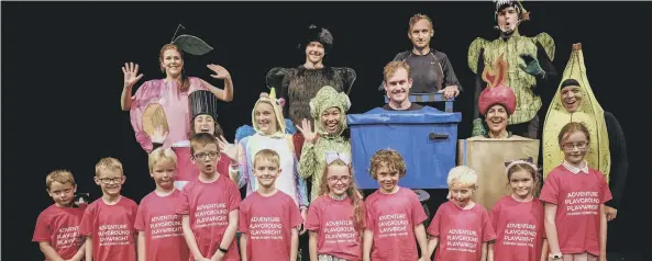  ??  ?? Children from Filey C of E Nursery and Infants Academy and the actors who took part in their plays on stage at the Stephen Joseph Theatre