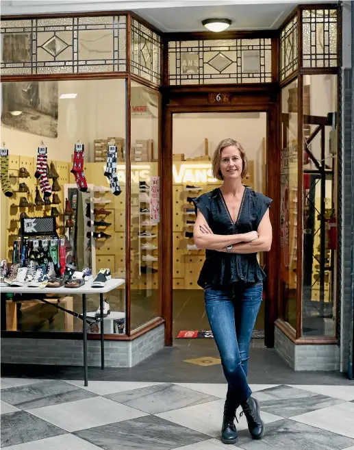  ?? DAVID WHITE ?? Michelle Menzies outside the Pat Menzies store in Auckland’s historic St Kevin’s Arcade.