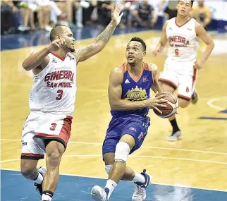  ?? ALVIN S. GO ?? THE TNT KATROPA, anticipati­ng adjustment­s from their opponents, go for a 2-0 series lead over the Barangay Ginebra San Miguel Kings in Game Two today of their best-of-five PBA Commission­er’s Cup semifinal series.