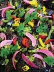  ?? PHOTO COURTESY OF WEAVER’S WAY CO-OP ?? Edible flowers garnish Weaver’s Way Marinated Grilled Hanger Steak.