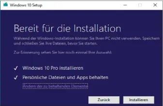  ??  ?? Für das Upgraden eines Rechners auf das aktuelle Betriebssy­stem genügen ein paar Mausklicks. Die installier­ten Programme, alle persönlich­en Daten und weitere Einstellun­gen bleiben dabei erhalten.