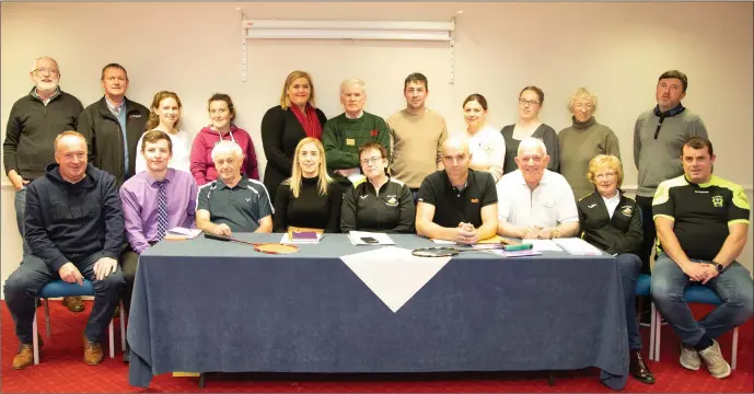  ??  ?? Kerry Badminton Club held their delegate meeting in the Grand Hotel, Tralee on Friday evening. Front, from left: James Sheehan, Fergal Hannon, Ollie Conyard, Edel Broiderick, Carmel Hudson, Tom Bourke, Johnny Brosnan and Colm Griffin. Back, from left: Tom Bradley, Mike Corridon, Catherine Murphy, Rita McCarthy, Patsy O’Connell, Susan O’Connell, James O’Mahony, Jennifer Keane, Lisa Sayers, Sue Weather and Brendan Carroll