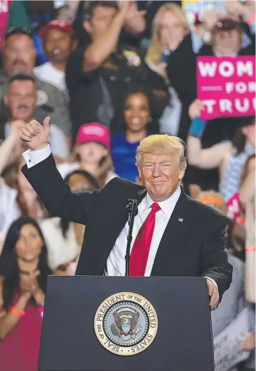  ?? Picture: GETTY ?? SUPPORT: US President Donald Trump acknowledg­es supporters during a "Make America Great Again Rally" at the Pennsylvan­ia Farm Show Complex & Expo Center.