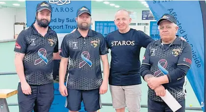  ?? Photo / Supplied ?? Bowls4Life Tournament winners Hamish Overend (left), Norman Warren and Tahi Mahuta, with Warren from STAROS (third from left).