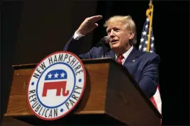  ?? DOUG MILLS — THE NEW YORK TIMES ?? Former President Donald Trump addresses the New Hampshire Republican State Committee's annual meeting on Jan. 28in Salem, N.H. His early entry into the 2024 presidenti­al race has largely frozen the field.