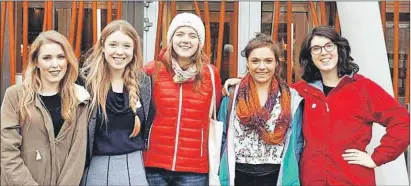  ??  ?? Having their say in parliament are, left to right, Jane Morrison, Alex Stevens, Emily Davis, Esme Leitch and Aileen McKay.