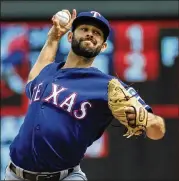  ?? ANDY CLAYTON-KING / ASSOCIATED PRESS ?? Rangers starting pitcher Nick Martinez gave up five runs in his four innings Sunday against the Twins.