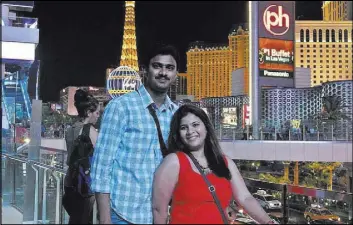  ?? KRANTI SHALIA VIA THE ASSOCIATED PRESS ?? In this undated photo provided by Kranti Shalia, Srinivas Kuchibhotl­a, left, poses for photo with wife Sunayana Dumala in Las Vegas.