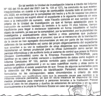  ??  ?? Una parte del informe en que se concluye que hubo irregulari­dades en la carga de carburante­s.