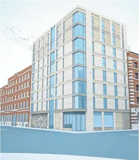  ??  ?? An artist’s impression of the flats. Drawing by James Paul Associates.