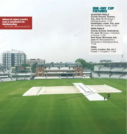  ?? PICTURE: @SomersetCC­C ?? When it rains: Lord’s was a washout on Wednesday