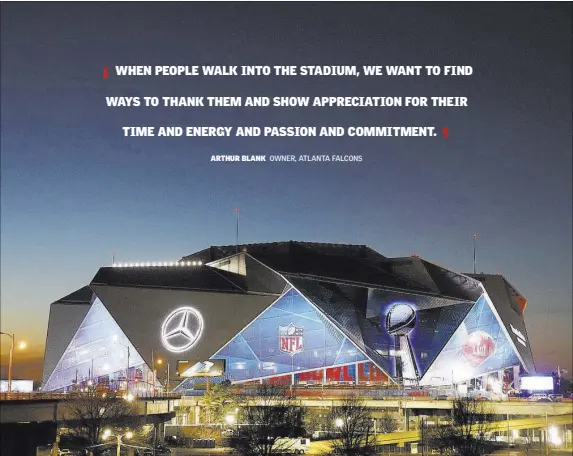  ?? David Goldman The Associated Press ?? Mercedes-Benz Stadium, site of Sunday’s Super Bowl, offers everything from a 58-foot-tall scoreboard to $2 bottomless sodas.