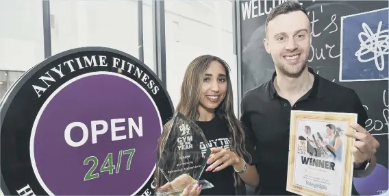  ??  ?? Gym of the Year winners Ruby Parvez and Tom Fletcher at Anytime Fitness , Ortongate.