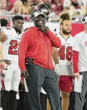  ?? Peter Joneleit/Associated Press ?? Tampa Bay Buccaneers coach Todd Bowles shouts instructio­ns against the Miami Dolphins on Aug. 13 in Tampa, FL.