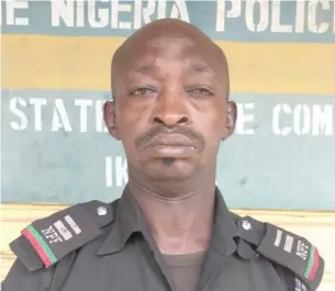  ??  ?? Police Inspector Kadima attached to Mopol 22, after his dismissal from the Force yesterday for allegedly being caught on camera very drunk in Lagos