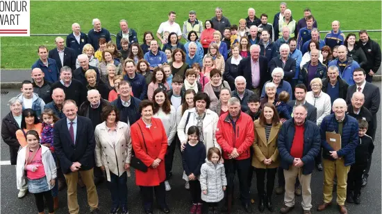  ?? Photos by Michelle Cooper Galvin ?? Margaret Moriarty who unveiled a plaque in memory of the late Michael Moriarty at the dedication of the new extension to Beaufort GAA Clubhouse in his name with the Mary Ann, Deirdre, Denis Pio Moriarty, Frank Coffey Club Chairman, former Minster for...