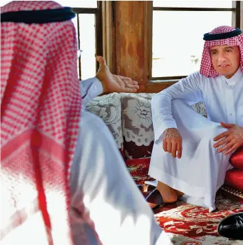  ??  ?? Talks: Boris Johnson meets Saudi officials, including foreign minister Adelal-Jubeir, second from left, during a visit to the country in 2018