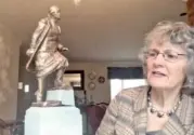  ?? SCREENSHOT BY ALANDER ROCHA / ALABAMA REFLECTOR ?? Julia Knight, the artist tasked with designing the Rosa Parks statue that will stand in front of the Alabama State Capitol, presents a model Tuesday to the Alabama Women’s Tribute State Commission.