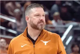  ?? (AP photo/Michael Thomas, FIle) ?? Texas head coach Chris Beard looks on Nov. 7, 2022, during the first half an NCAA college basketball game against UTEP in Austin, Texas. Travis County District Attorney Jose Garza on Wednesday moved to dismiss a felony domestic violence case against former Texas basketball coach Chris Beard, in part because of alleged victim’s wishes not to prosecute.