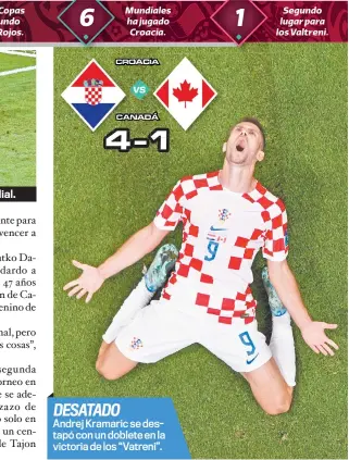  ?? ?? Mundiales ha jugado Croacia.
DESATADO Andrej Kramaric se destapó con un doblete en la victoria de los “Vatreni”.
Segundo lugar para los Valtreni.