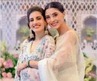  ??  ?? Pernia Qureshi with her sister-in-law Saanchi Gilani at the latter’s wedding celebratio­ns which were classy and elegant.