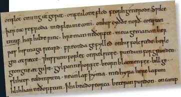  ??  ?? BELOW A fragment of the Brunanburh poem, dealing with Constantin­e’s role in the battle