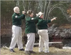  ?? Submitted photo ?? From left, Blackstone Heritage Corridor Volunteers-in-Parks members Paul Milke, Beth Milke and Rosanne Sherry led 80 avid birders in a series of nine bird walks sponsored by the BHC.