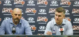  ?? STACEY WESCOTT/CHICAGO TRIBUNE ?? Former Bears coach Matt Nagy and general manager Ryan Pace speak at at Halas Hall on Dec. 31, 2019. The Bears fired both on Jan. 10, 2022.