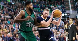  ?? (Reuters) ?? THE TOP remaining free agent in this summer’s class, Gordon Hayward (right), announced Tuesday that he will leave the Utah Jazz to join the Boston Celtics, who are led by his former college coach, Brad Stevens (inset).