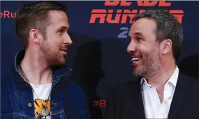  ?? THE CANADIAN PRESS/AP, MANU FERNANDEZ ?? Actor Ryan Gosling, left, and Director Denis Villeneuve pose to the media during a photocall to promote the film "Blade Runner 2049" in Barcelona, Spain on June 19. Quebec director Villeneuve's highly anticipate­d "Blade Runner" sequel will open the...