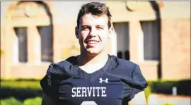 ?? Shotgun Spratling For The Times ?? JAKE OVERMAN, a 6-foot-4, 235-pound tight end at Servite, says playing rugby in the offseason and running track help make him a better football player.