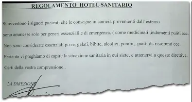  ??  ?? Il biglietto ritrovato da Francesca in cui le viene proibito di ricevere tutto ciò che non sia essenziale