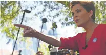  ?? JOSHUA LOTT/WASHINGTON POSTFILE PHOTO ?? Republican candidate for Arizona governor Kari Lake talks to reporters after voting Nov. 8 in Phoenix.