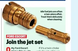  ??  ?? Idle fuel jets are often a two-piece affair. Treat them delicately when cleaning.