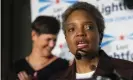  ??  ?? Lori Lightfoot addresses the crowd at her election night party in Chicago on 26 February. Photograph: Tyler LaRiviere/AP