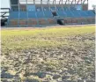  ??  ?? BAD CONDITION: Sand strewn across the pitch at the Gelvandale stadium