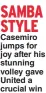  ?? ?? SAMBA STYLE Casemiro jumps for joy after his stunning volley gave United a crucial win