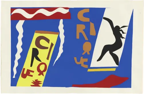  ??  ?? 2. ‘Cirque’ from Jazz, 1947, Henri Matisse, unbound book with colour stencils on Arches paper and lithograph­ed text, 42.1 × 64.6cm (sheet). Philadelph­ia Museum of Art