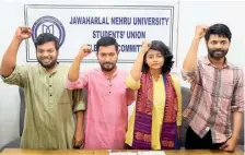  ?? SPECIAL ARRANGEMEN­T ?? (From left to right) JNUSU president Dhananjay, vice-president Avjit Ghosh, general secretary Priyanshi Arya and joint secretary Mohd. Sajid.