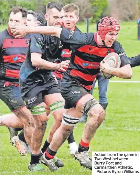  ?? Picture: Byron Williams ?? Action from the game in Two West between Burry Port and Carmarthen Athletic.