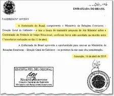  ??  ?? El 16 de abril Brasil remitió su propuesta de cómo debía ser el Acta Bilateral, “conforme a la reunión del 11 de abril”.