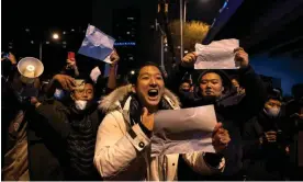  ?? Photograph: Kevin Frayer/Getty Images ?? A protester shouts slogans against China's strict zero-Covid measures in Beijing.