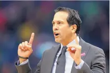  ?? RUSTY COSTANZA/ASSOCIATED PRESS FILE ?? Miami Heat coach Eric Spoelstra says figuring out who would be in the team’s travel party to Orlando was a brutal assignment, with the cap at 37.