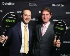  ??  ?? Pictured at the 2018 Deloitte Technology Fast 50 Awards which took place on Friday last are David Shanahan of Deloitte and Shane Loughlin of SL Controls.